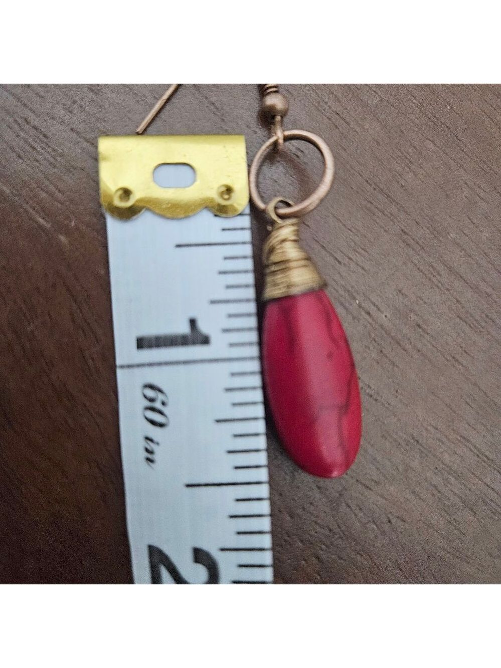 Red Turquoise Stone Dangle Earrings Rustic Copper - Picture 3 of 3